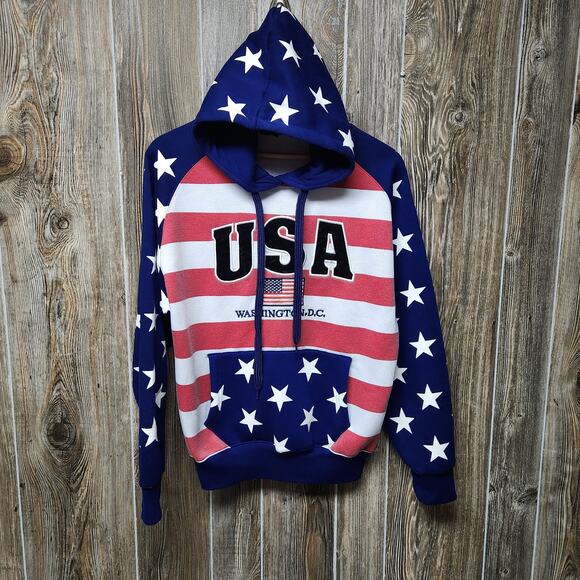 NT Souvenir Accessories - American Flag Hoodie Pullover Sz M NT Souvenir Washington USA Red White Blue